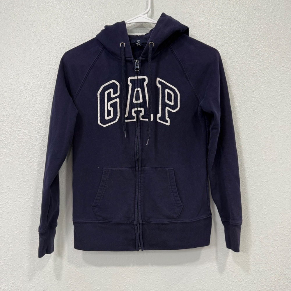 Gap Arch Logo Full Zip Hoodie Navy Blue Fleece Sweatshirt XS
